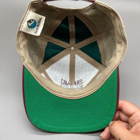 Vintage 90s SeaWorld Shamu Orca Snapback Hat Green Tan Burgundy Embroidered Logo - Picture 3 of 10